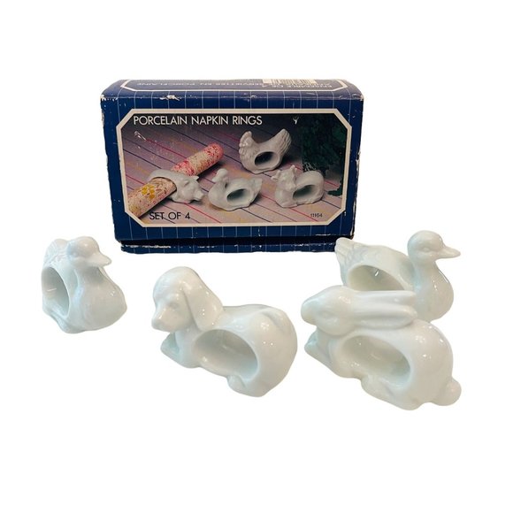Vintage Napkin Rings Porcelain Animal Animals Set of 4 with Box 1984 - Picture 8 of 9